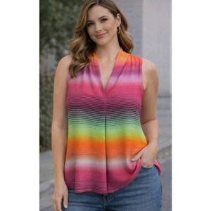 Y2K, Worthington Women’s Rainbow Ombre Sleeveless V-Neck Top | Size Small